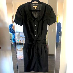 Burberry Black Wool Belted LBD with Collar
